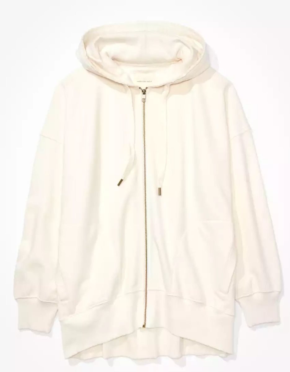 Sweat à Capuche American Eagle AE Oversized Zip-Up Blanche Femme | TQC-87905321